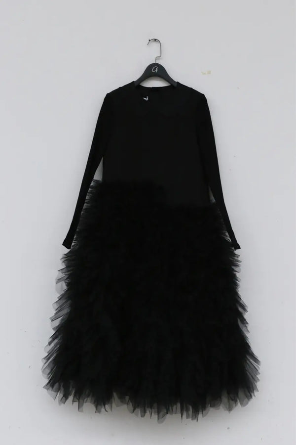 Caroline hu black polyester folds wrinkle fold mid skirt CHRS23D03BK black